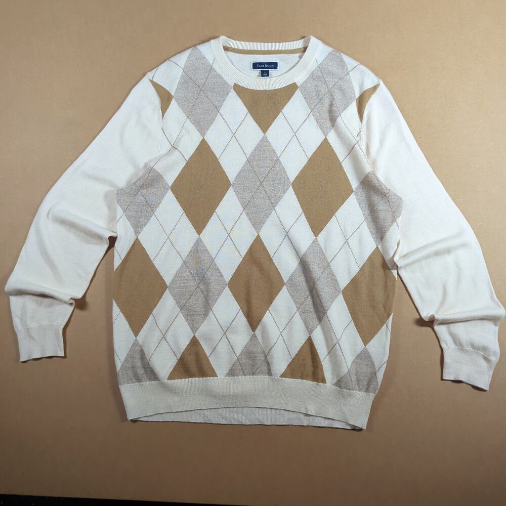 Club Room Men's L Argyle Merino Wool Blend Crewneck Long Sleeve Preppy